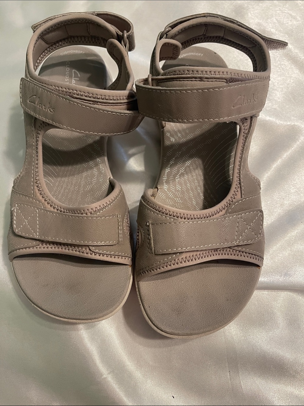 Clarks Neutral Taupe Hook-and-Loop Comfort Sandals